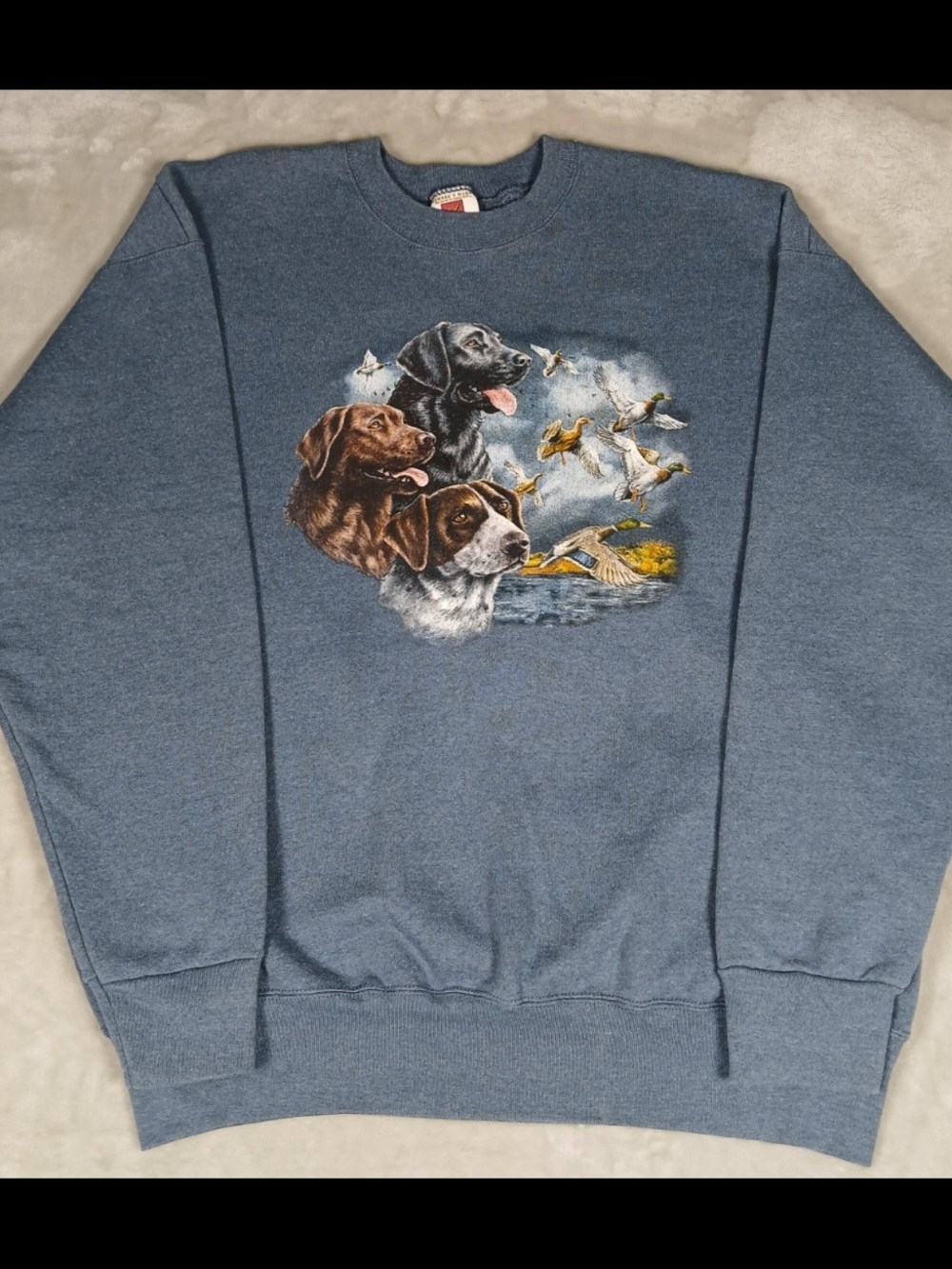 Vintage Member's Mark Sweatshirt XXL Hunting Dogs Ducks Crewneck Blue Naturecore